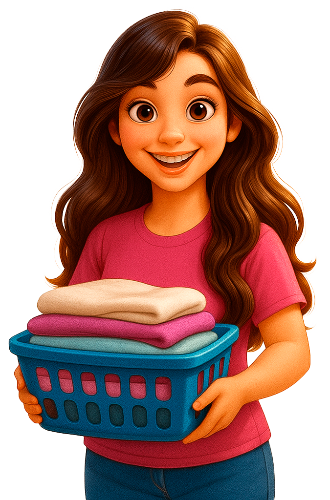 Marianninha segurando roupas